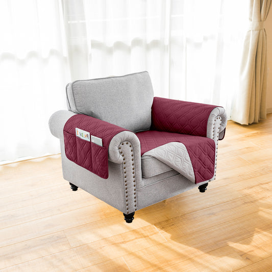 Recliner Sofa Cover Backless for 1/2/3 Seater with Pocket, Slipcovers Reversible Washable Elastic Adjustable Strap for home,Red