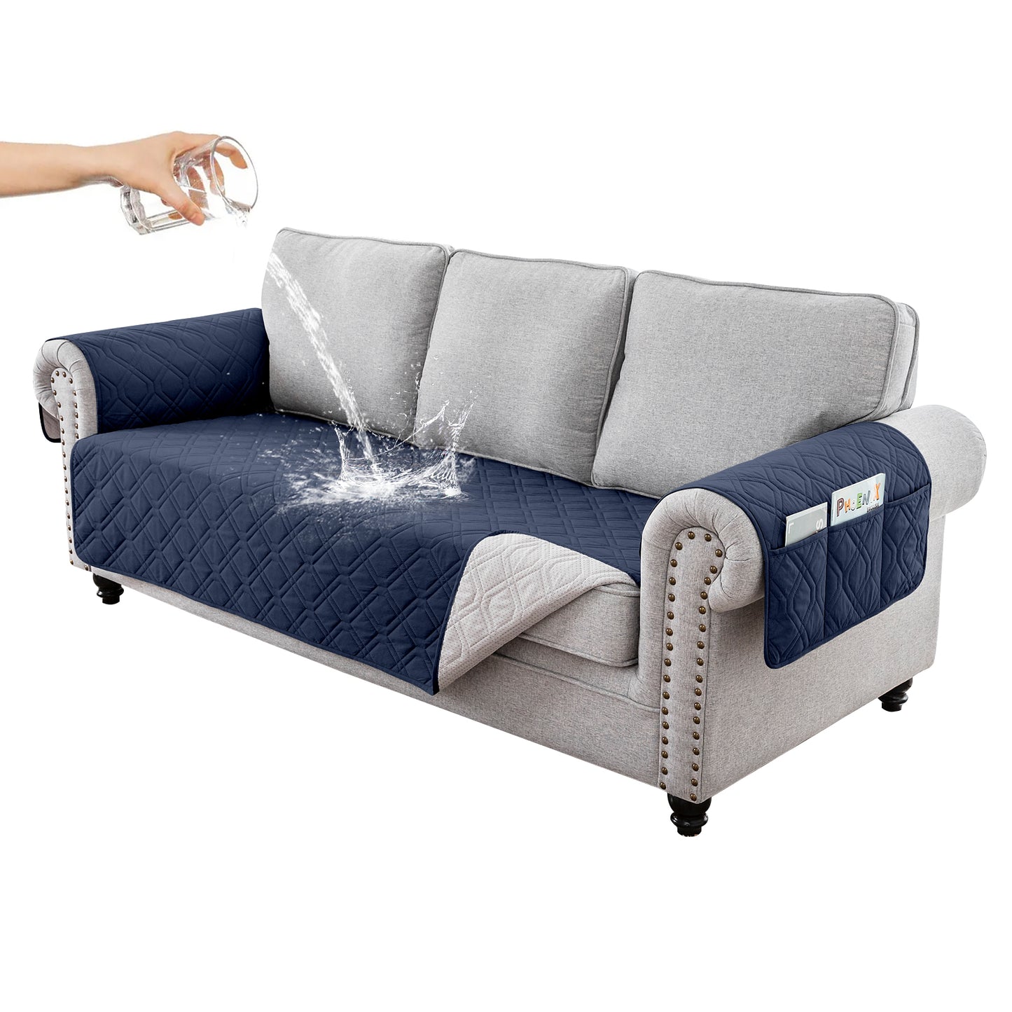 Recliner Sofa Cover Backless for 1/2/3 Seater with Pocket, Slipcovers Reversible Washable Elastic Adjustable Strap for home,Navy