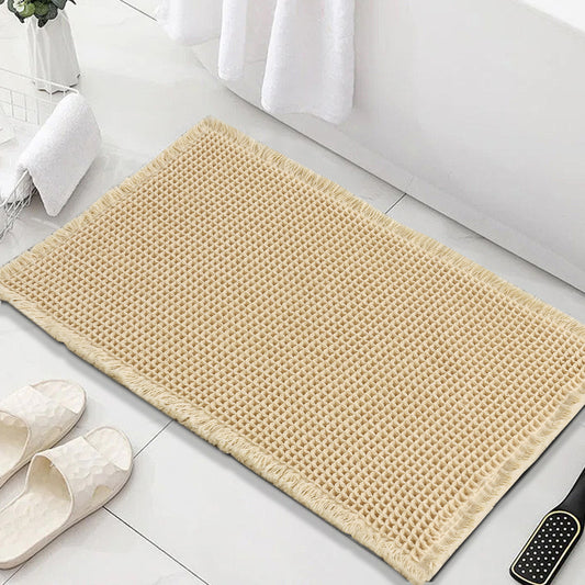 Waffle Bath Mat, Super Absorbent Non Slip Bath Mats for Bathroom Floor, Machine Washable Bathroom Rugs with Tassels,Ultra Soft,Yellow