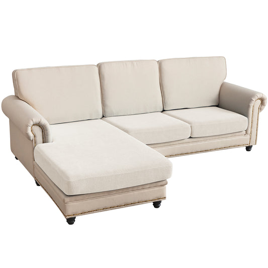 Sectional Couch Covers 3 Pieces Sofa Seat Cushion Covers L Shape Separate Cushion Couch Chaise Cover for Both Left/Right Sectional Couch (Large Sofa 2 Seater + 1 Chaise, Ivory)