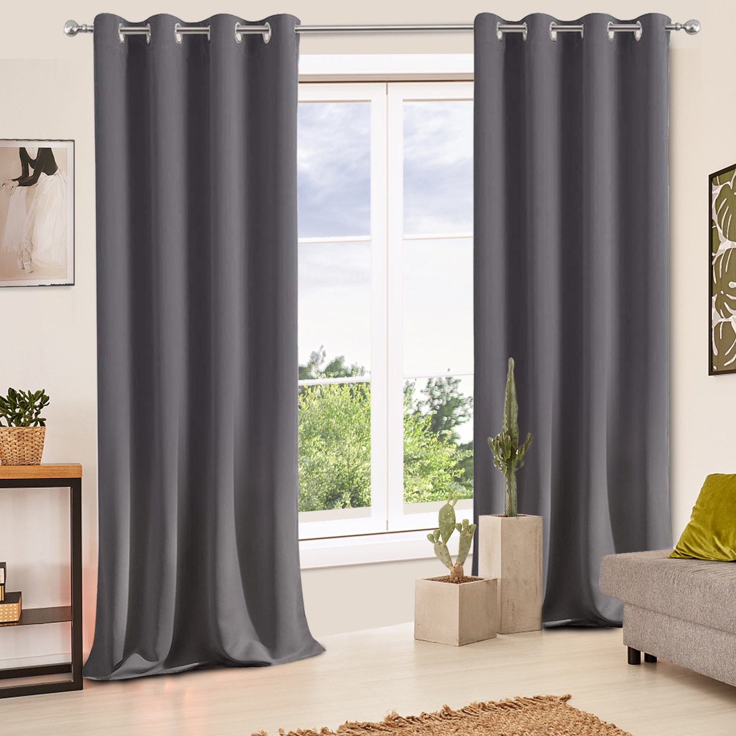 2 Pieces Solid Indoor/Outdoor Light Filtering,Waterproof Grommet Top Curtain Panel,Grey