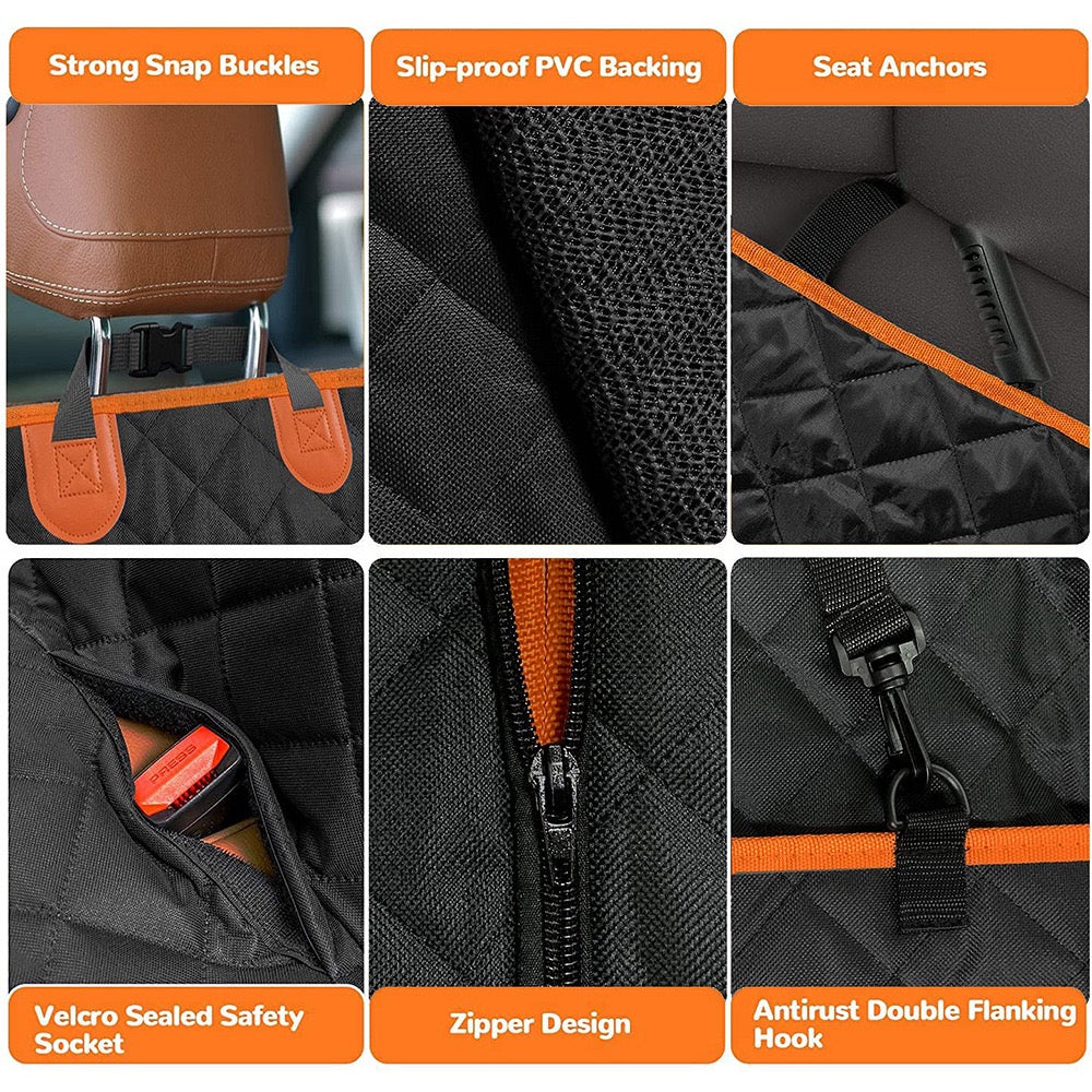 Back Seat Extender for Dogs, Waterproof Dog Car Seat Cover, Sturdy Pets Backseat Protector with Mesh Window and Storage Pocket for Car SUV Truck
