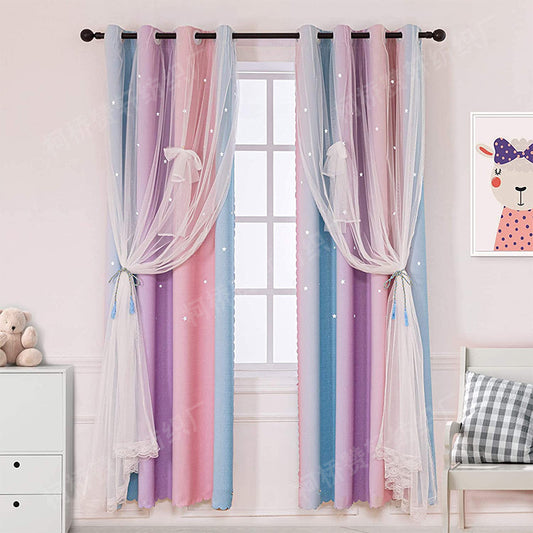 2x Star Cutout Curtains for Girls Room, PINk/Purple