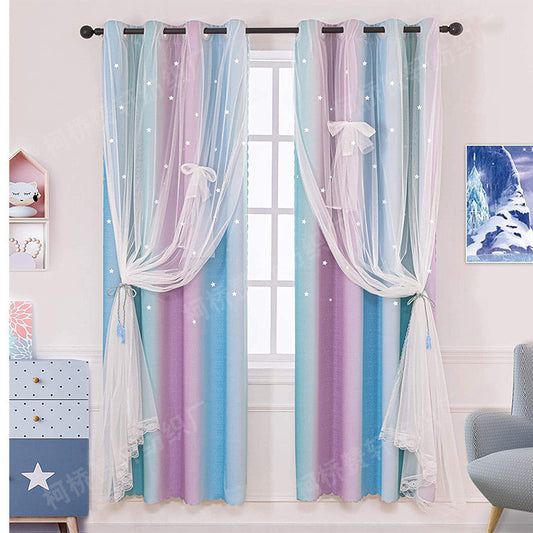 2x Star Cutout Curtains for Girls Room, Purple/Blue