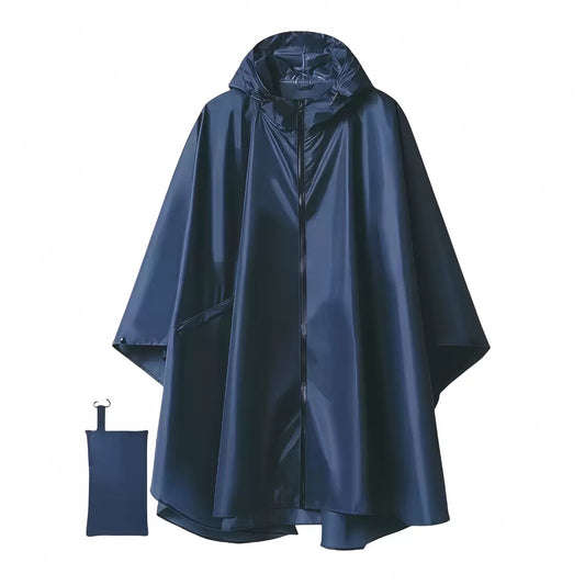 Unisex Rain Poncho Raincoat Hooded with Pockets&ZIpper ,Fashion,Beautiful, Durable, Lightweight,(Navy)