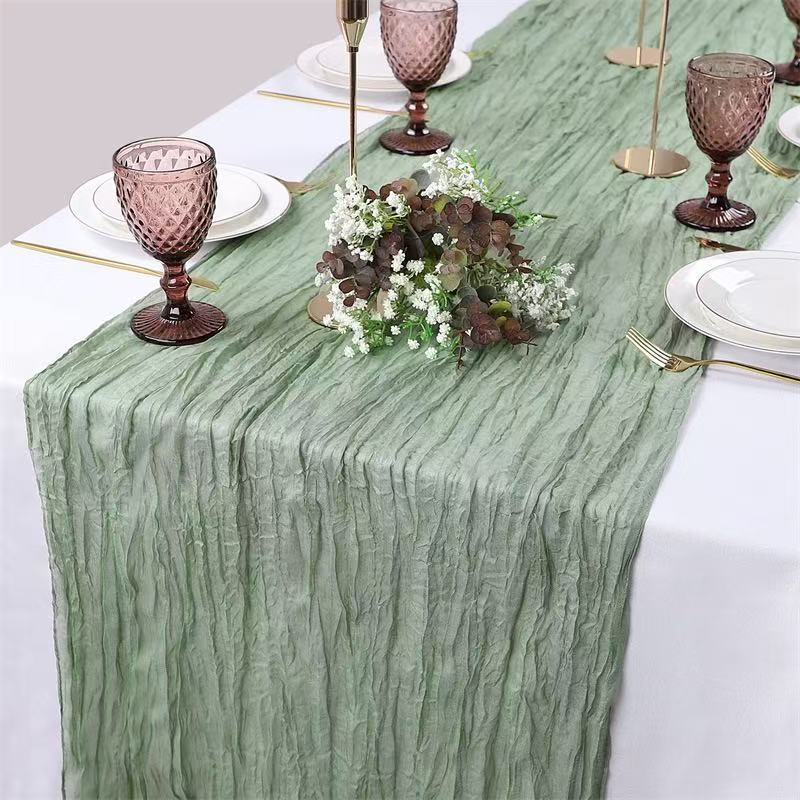 Cheesecloth Table Runner Boho Chic Gauze Semi-Sheer Halloween Tablecloth for Wedding Celebrations for Banquet Holiday Decorations,Sage