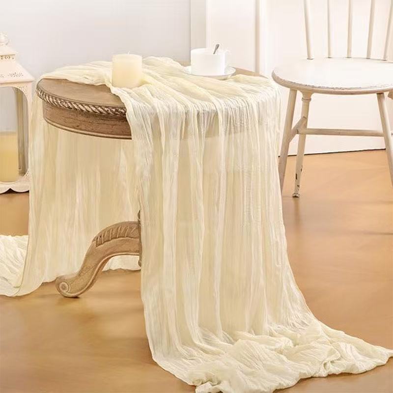 Cheesecloth Table Runner Boho Chic Gauze Semi-Sheer Halloween Tablecloth for Wedding Celebrations for Banquet Holiday Decorations,Beige