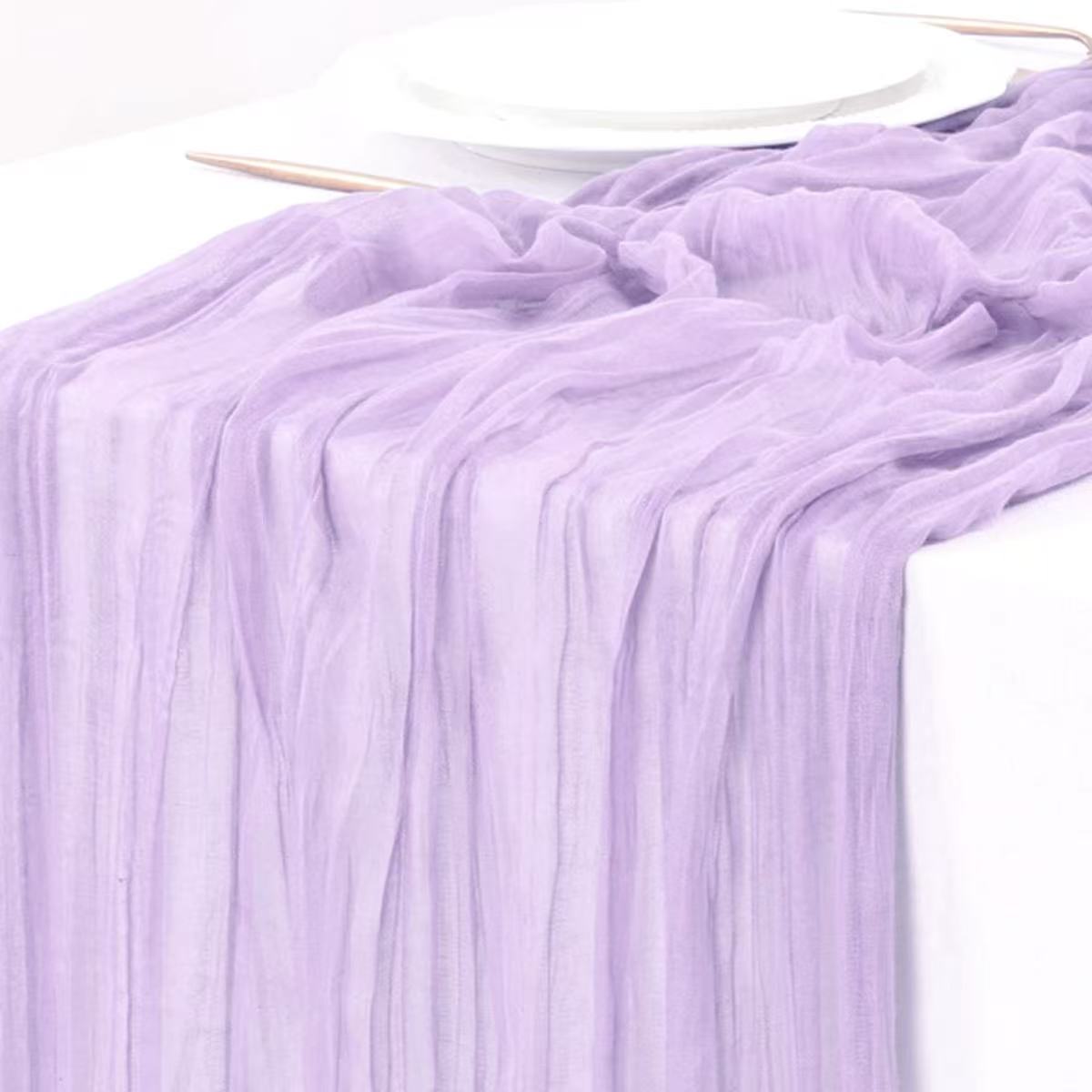 Cheesecloth Table Runner Boho Chic Gauze Semi-Sheer Halloween Tablecloth for Wedding Celebrations for Banquet Holiday Decorations,Lilac