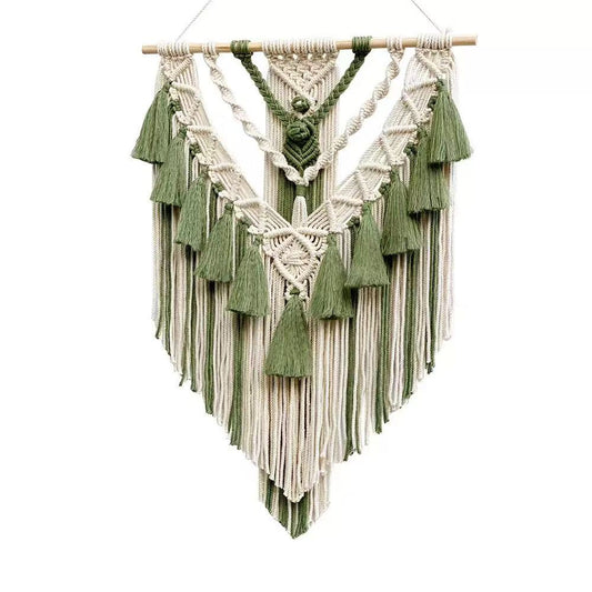 Wall Hanging Decor, Geometric Woven Tapestry Rack,Chic Cotton Handmade Bohemian Art ,Green