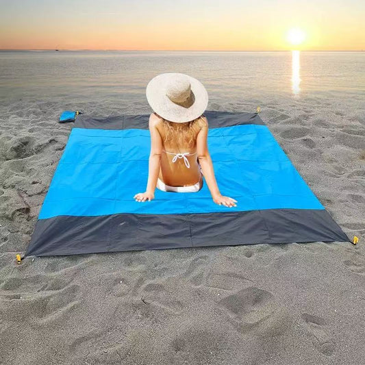 Extra Large Beach Blanket Waterproof Sandproof with 4 Stakes, Easy to Clean, Lightweight ,Fast