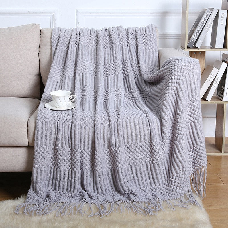 Textured throw blanket solid soft for sofa couch decorative knitted blanket, Dove