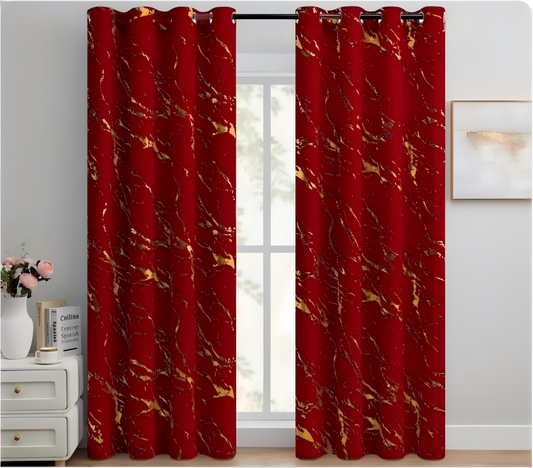 90% Blackout Curtains 2 Panels, Gold Marble Patterned Blackout Curtains Thermal Insulated Room Darkening Drapes for Living Room ,Red