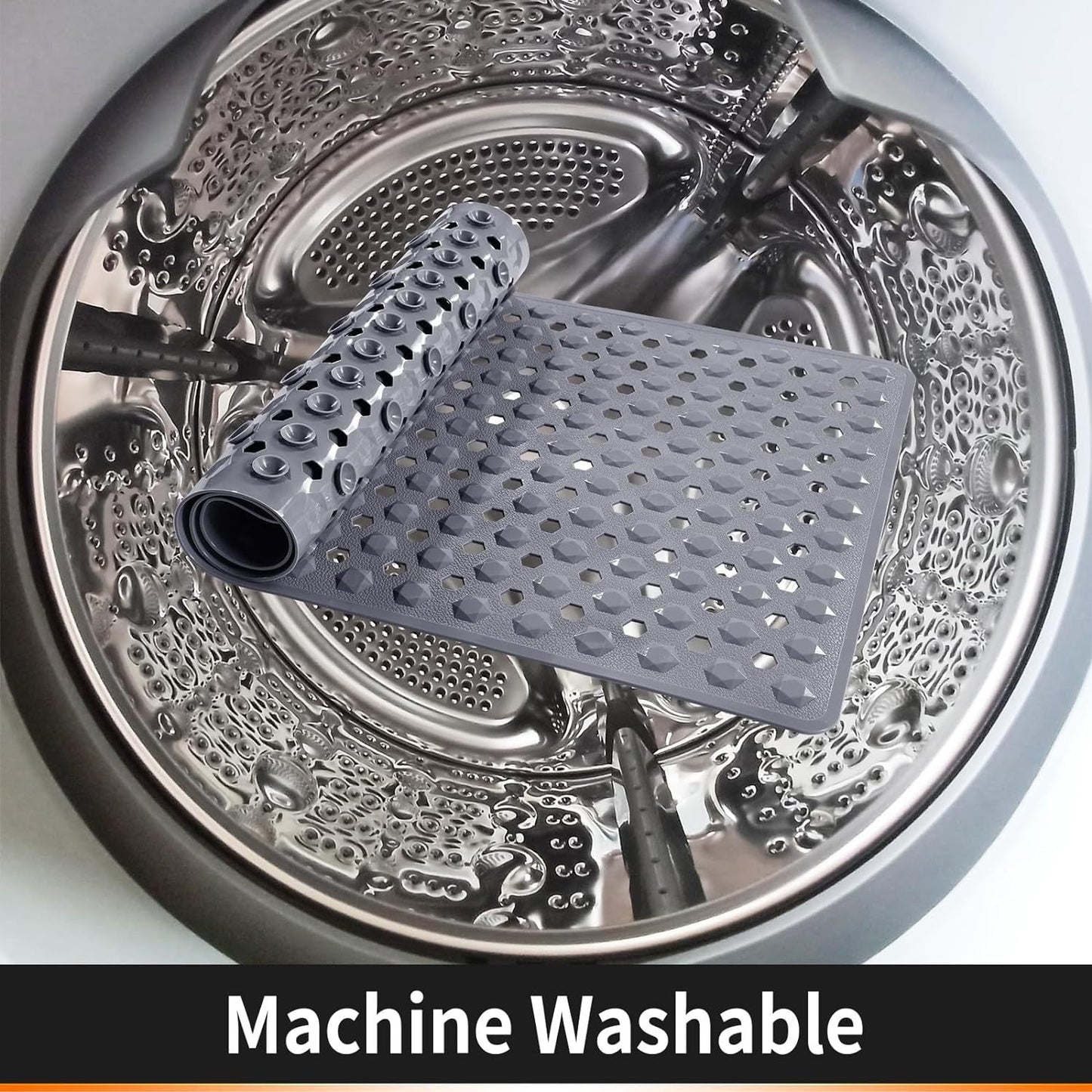 Bath Tub Shower Mat, Machine Washable Floor Liner Mats, Suction Cups and Drain Holes to Keep Tubs Clean, Soft on Feet, Bathroom Essentials,Grey