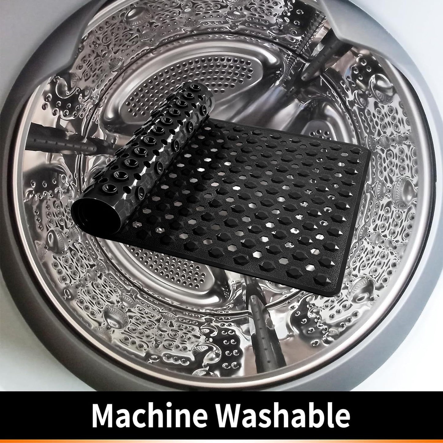 Bath Tub Shower Mat, Machine Washable Floor Liner Mats, Suction Cups and Drain Holes to Keep Tubs Clean, Soft on Feet, Bathroom Essentials,Black
