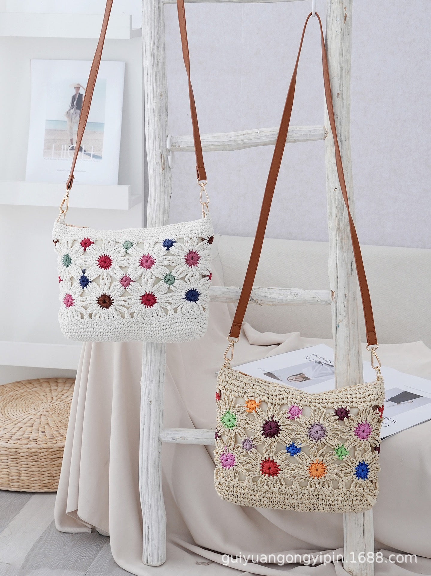 The Hobo Bag - Hand Crochet Large Women's Purse for Everyday & Travel - Durable Handbag & Tote With Magnetic Buckle,White