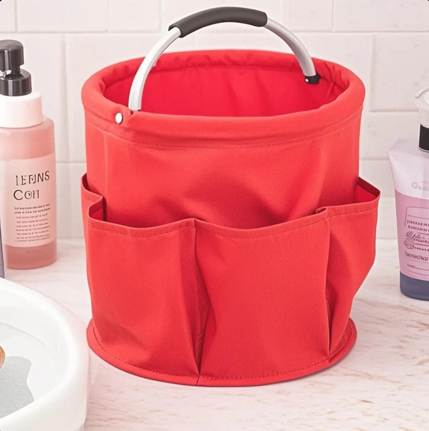 Collapsible Basket with Handles: Portable Picnic, Beach, Garden Harvest,Market Shopping Basket, Home Storage, Bathroom Organizer,Red