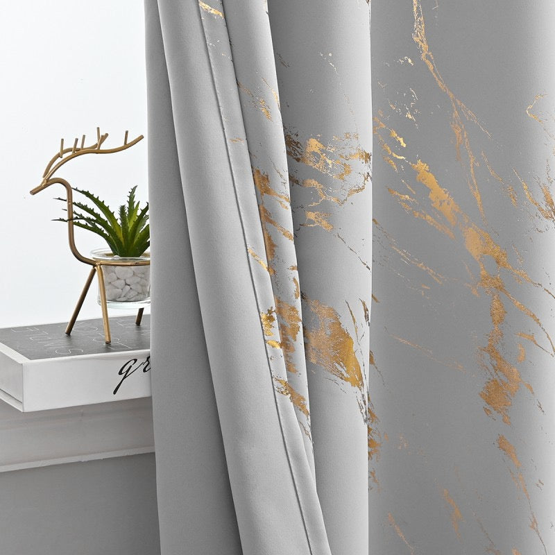 90% Blackout Curtains 2 Panels, Gold Marble Patterned Blackout Curtains Thermal Insulated Room Darkening Drapes for Living Room ,Light Grey