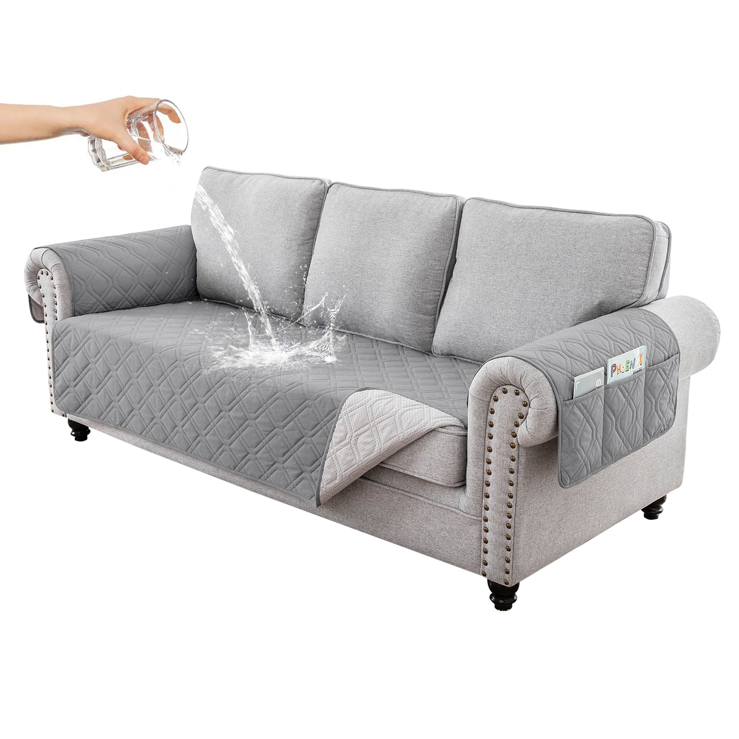 Recliner Sofa Cover Backless for 1/2/3 Seater with Pocket, Slipcovers Reversible Washable Elastic Adjustable Strap for home,Dove