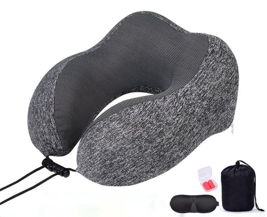 Travel Pillow 100% Pure Memory Foam Neck Pillow, Comfortable & Breathable Cover - Machine Washable, Airplane Travel Kit with 3D Sleep Mask, Earplugs, and Luxury Bag,Dark Grey