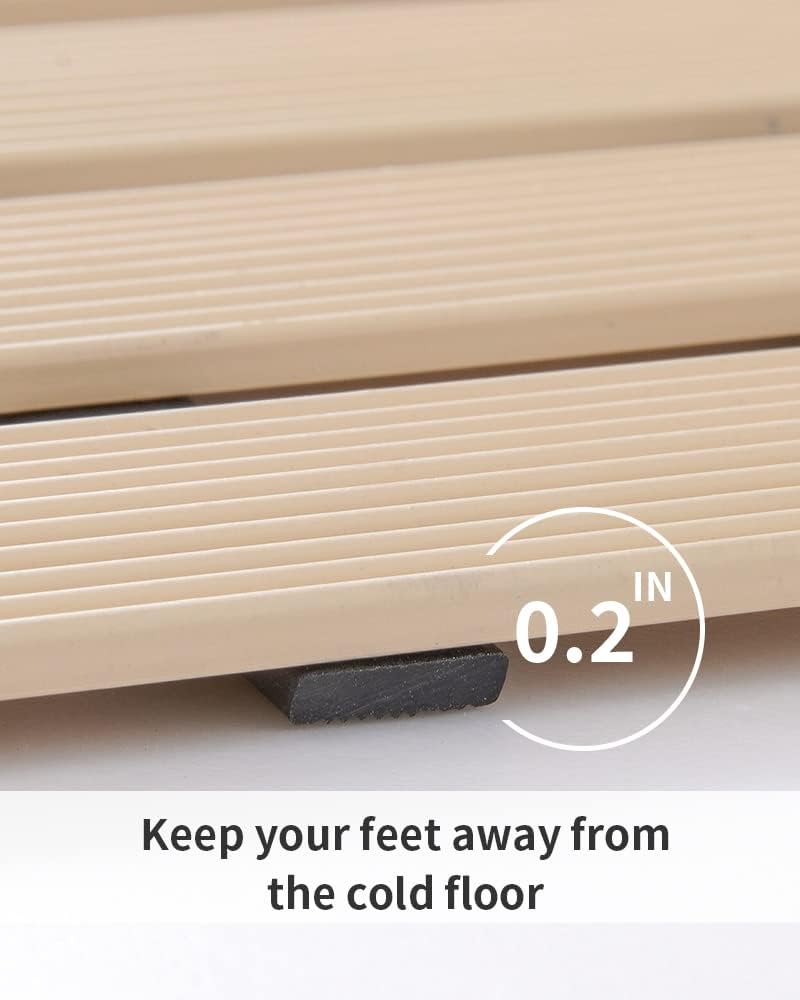 Shower-Mat Non Slip, Heavy Duty Bathtub-Mat Curlable Quick Drain Sturdy Bath Tub Mat Without Suction Cups for Indoor Outdoor Use, Beige