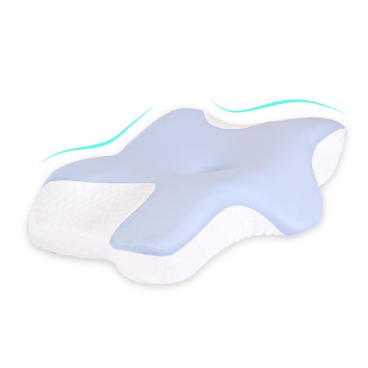 Cervical Pillow for Neck and Shoulder,Contour Memory Foam Pillow,Ergonomic Neck Support Pillow for Side Back Stomach Sleepers with Pillowcase,Skyblue