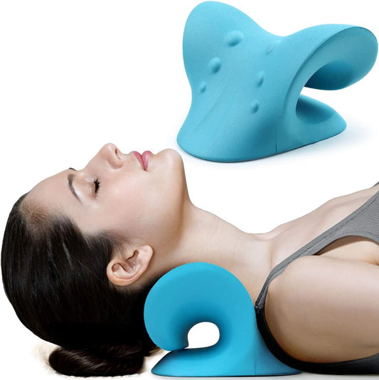 Neck and Shoulder Relaxer, Cervical Traction Device for TMJ Pain Relief and Cervical Spine Alignment, Neck Stretcher (Blue)