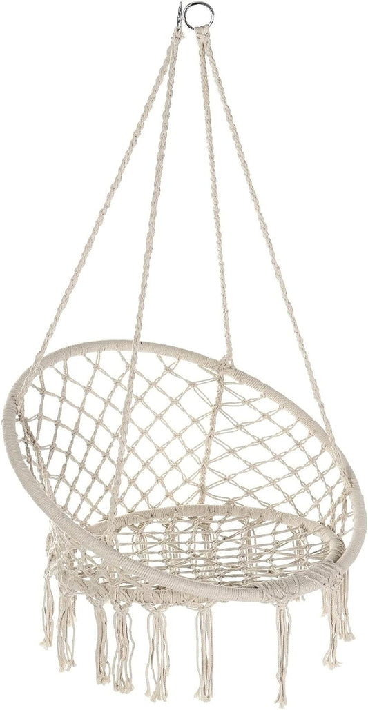 Macrame Hammock Hanging Rocking Chair, Suitable for Bedroom, Outdoor, Children, Adults, Huge Load-bearing Capacity(Beige)