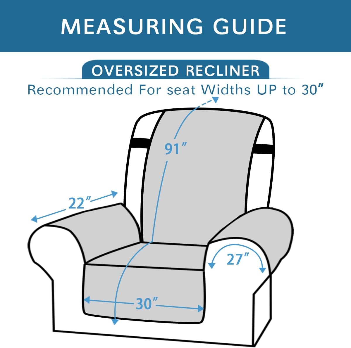 100% Waterproof ,Non-Slip Reclining Cover for Recliner Chair Washable Chair Cover Furniture Protector with Elastic Straps for pet ,kid ,Black