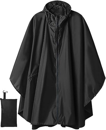 Unisex Rain Poncho Raincoat Hooded with Pockets&Zipper ,Fashion,Beautiful, Durable, Lightweight,(Black)
