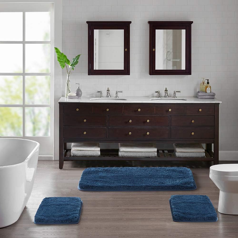 Bath Rug for Bathroom Non Slip Bathroom Mat Water Absorbent Soft Microfiber Shaggy Bathroom Rug Machine Washable Bath Mat,Navy
