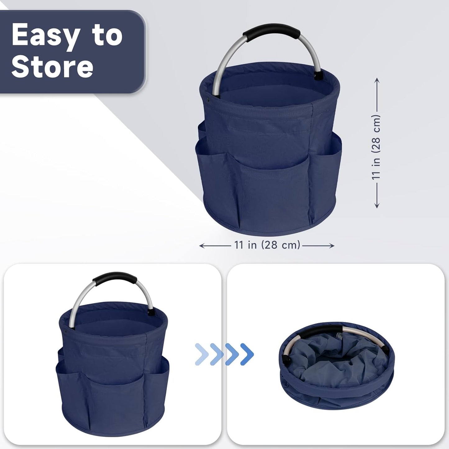 Collapsible Basket with Handles: Portable Picnic, Beach, Garden Harvest,Market Shopping Basket, Home Storage, Bathroom Organizer,Navy