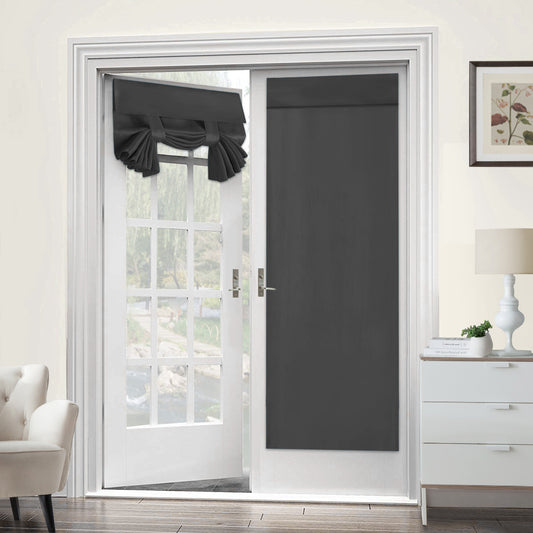 2x Blackout Door Curtain - Privacy Thermal Insulated Door Window Curtains for Patio French Door Front Door Sidelight Curtain Tie up Shade, Dark Grey