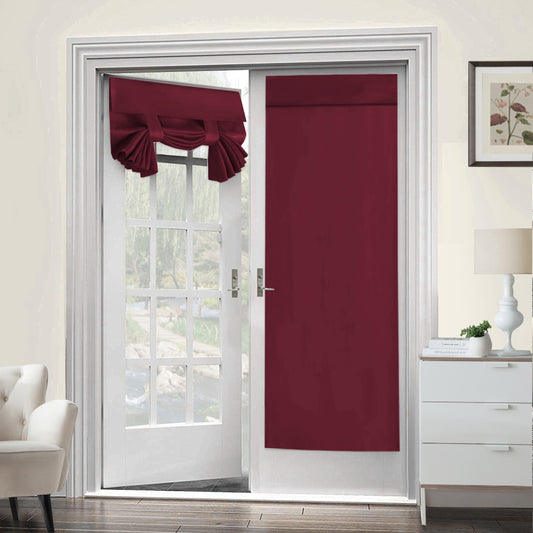 2x Blackout Door Curtain - Privacy Thermal Insulated Door Window Curtains for Patio French Door Front Door Sidelight Curtain Tie up Shade, Wine