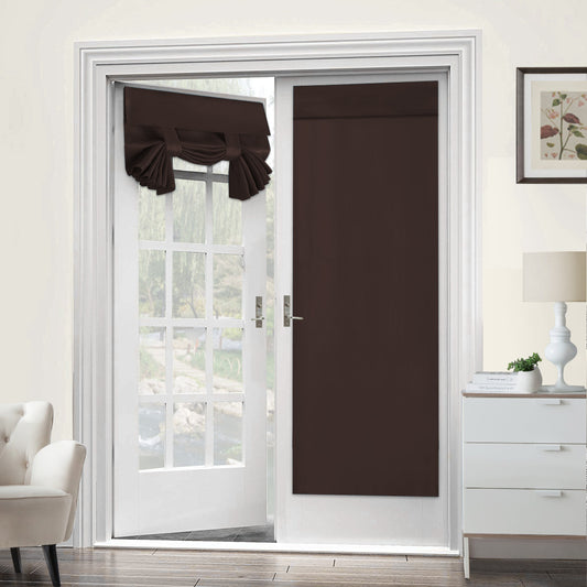2x Blackout Door Curtain - Privacy Thermal Insulated Door Window Curtains for Patio French Door Front Door Sidelight Curtain Tie up Shade, Brown