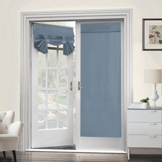 2x Blackout Door Curtain - Privacy Thermal Insulated Door Window Curtains for Patio French Door Front Door Sidelight Curtain Tie up Shade, Stone Blue