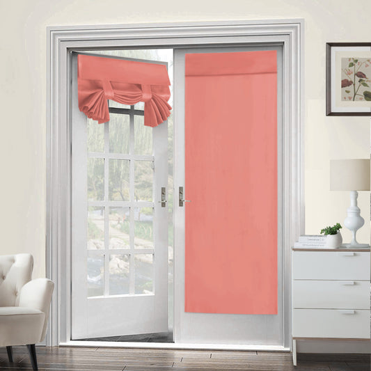 2x Blackout Door Curtain - Privacy Thermal Insulated Door Window Curtains for Patio French Door Front Door Sidelight Curtain Tie up Shade, Coral