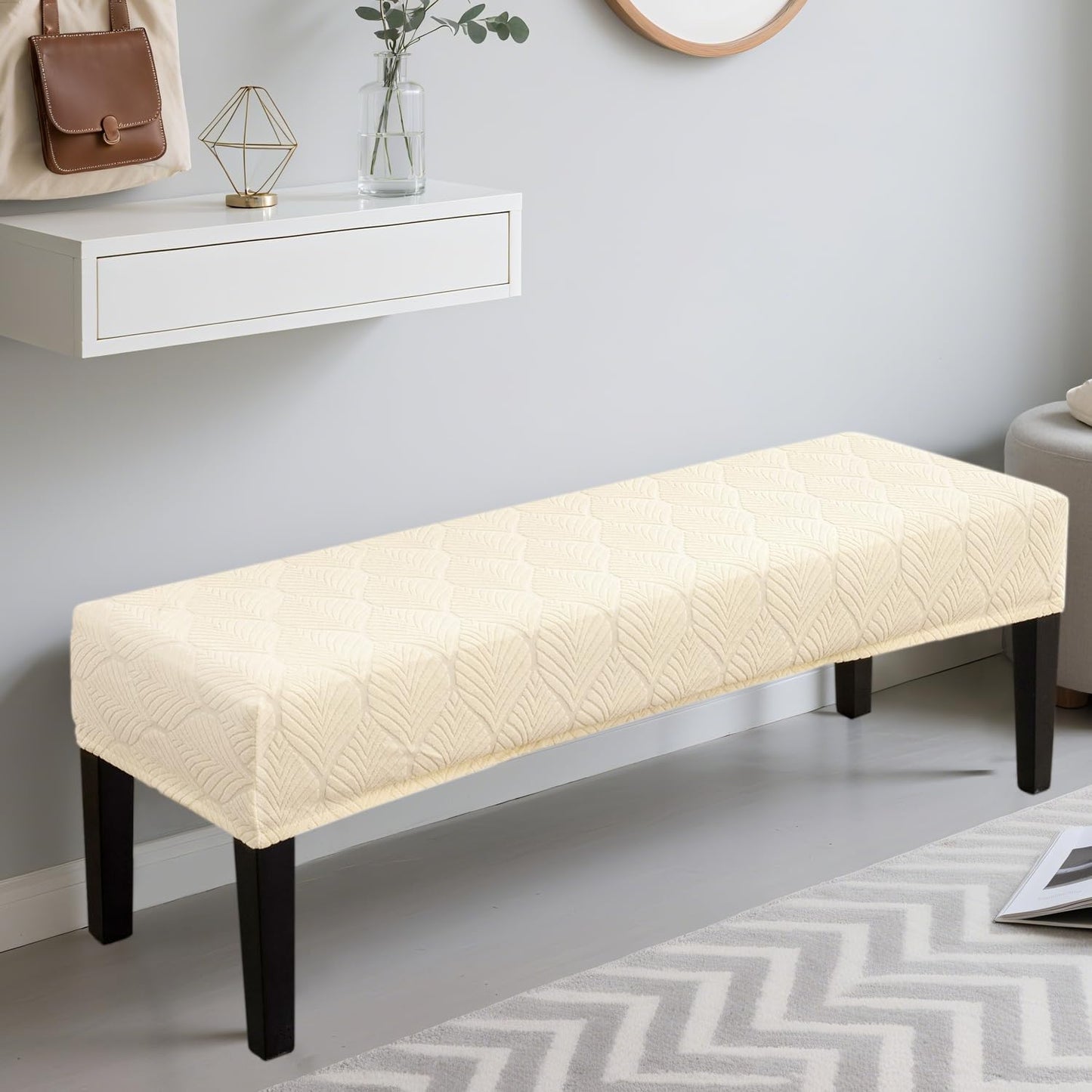 Dining Bench Cover Waterproof, Washable Long Bench Covers Slipcover, Stretch Rectangle Bench Seat Covers for Living Rooms, Bedroom, Kitchen, Piano Bench Cover, Beige