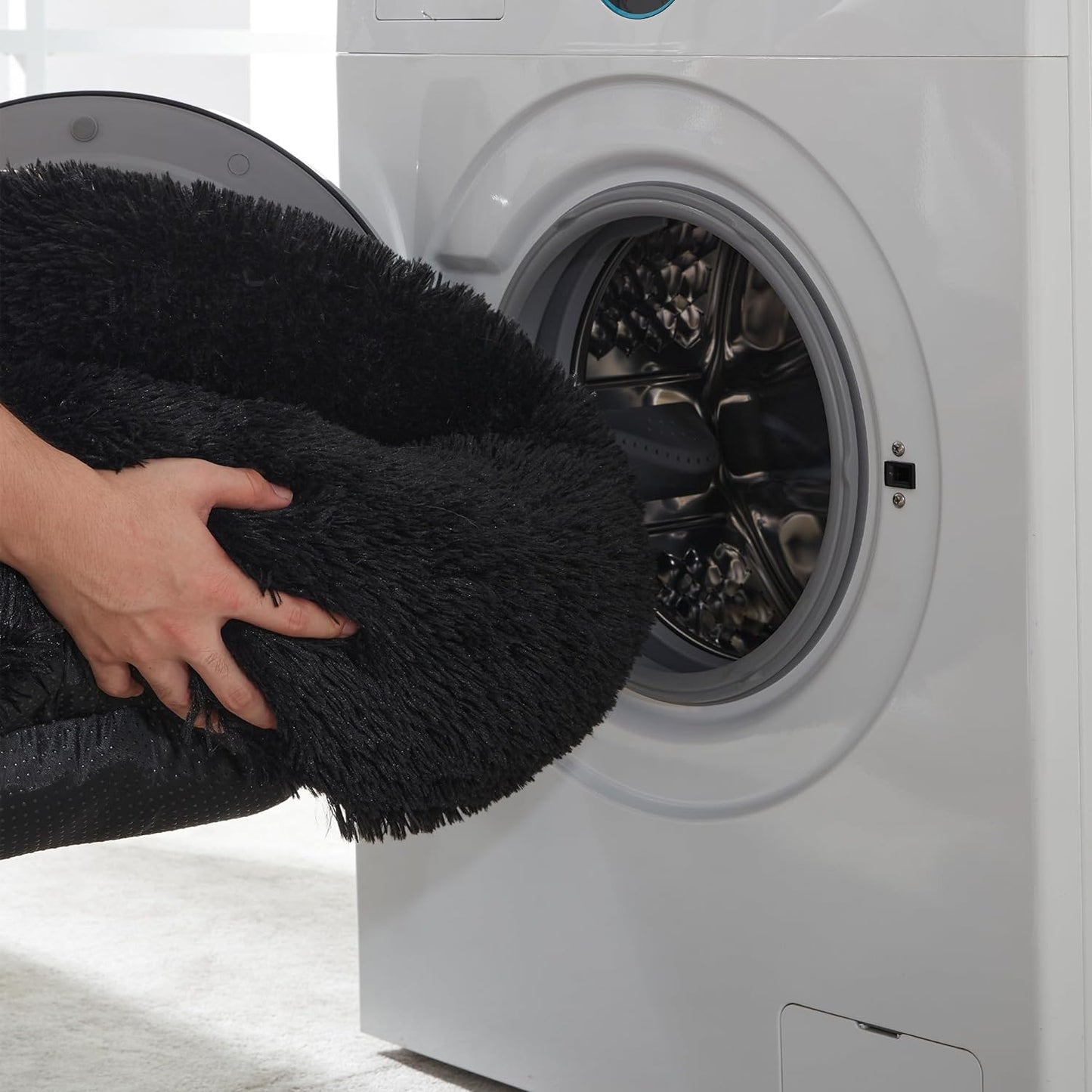 Anti Anxiety Round Fluffy Plush Faux Fur Warm Washable Dog Bed & Cat Bed, Original Bed for Small Medium Large Pets, Black