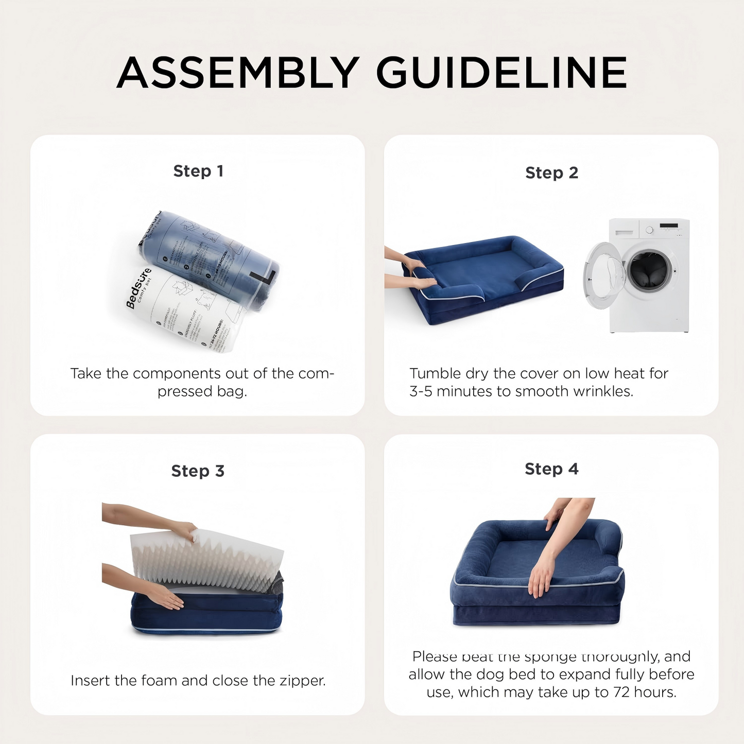 Dog Bed - Washable Small Medium Dog Cat Bed Waterproof, Comfort Cats Couch Sofa with Washable Removable Cover, Pets Bed with Nonskid Bottom, Navy