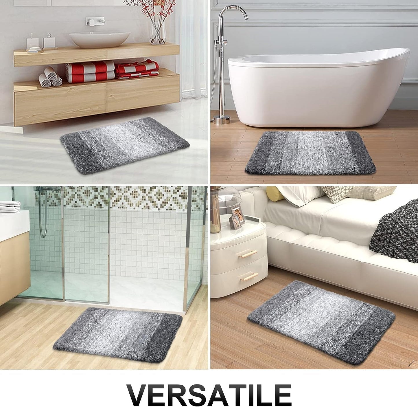 Luxury Bathroom Rug Mat, Extra Soft and Absorbent Microfiber Bath Rugs, Non-Slip Plush Shaggy Bath Carpet, Grey