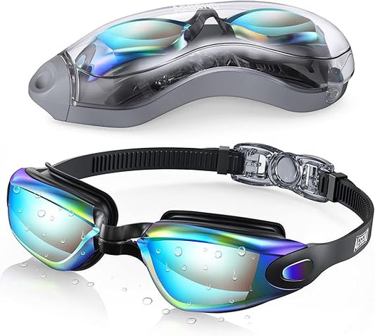 Swim Goggles, Swimming Goggles No Leaking Full Protection Adult Men Women Youth,Black Colorful