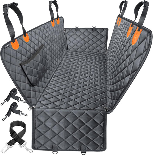 Back Seat Extender for Dogs, Waterproof Dog Car Seat Cover, Sturdy Pets Backseat Protector Full surround and Storage Pocket for Car SUV Truck,Grey