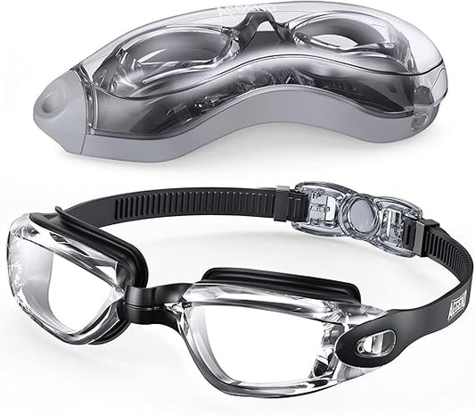 Swim Goggles, Swimming Goggles No Leaking Full Protection Adult Men Women Youth,Black Clear