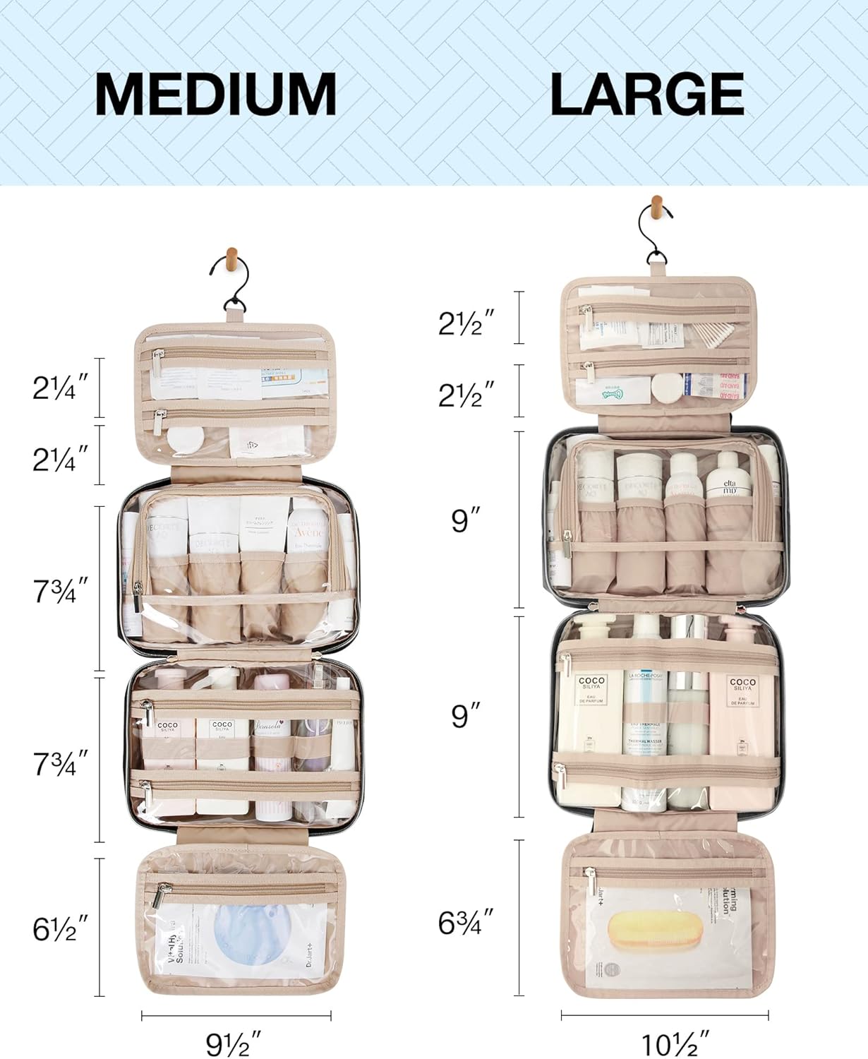 Toiletry Bag Hanging Travel Makeup Organizer, Transparent Cosmetic Bag Makeup Bag for Full Sized Toiletries, Black