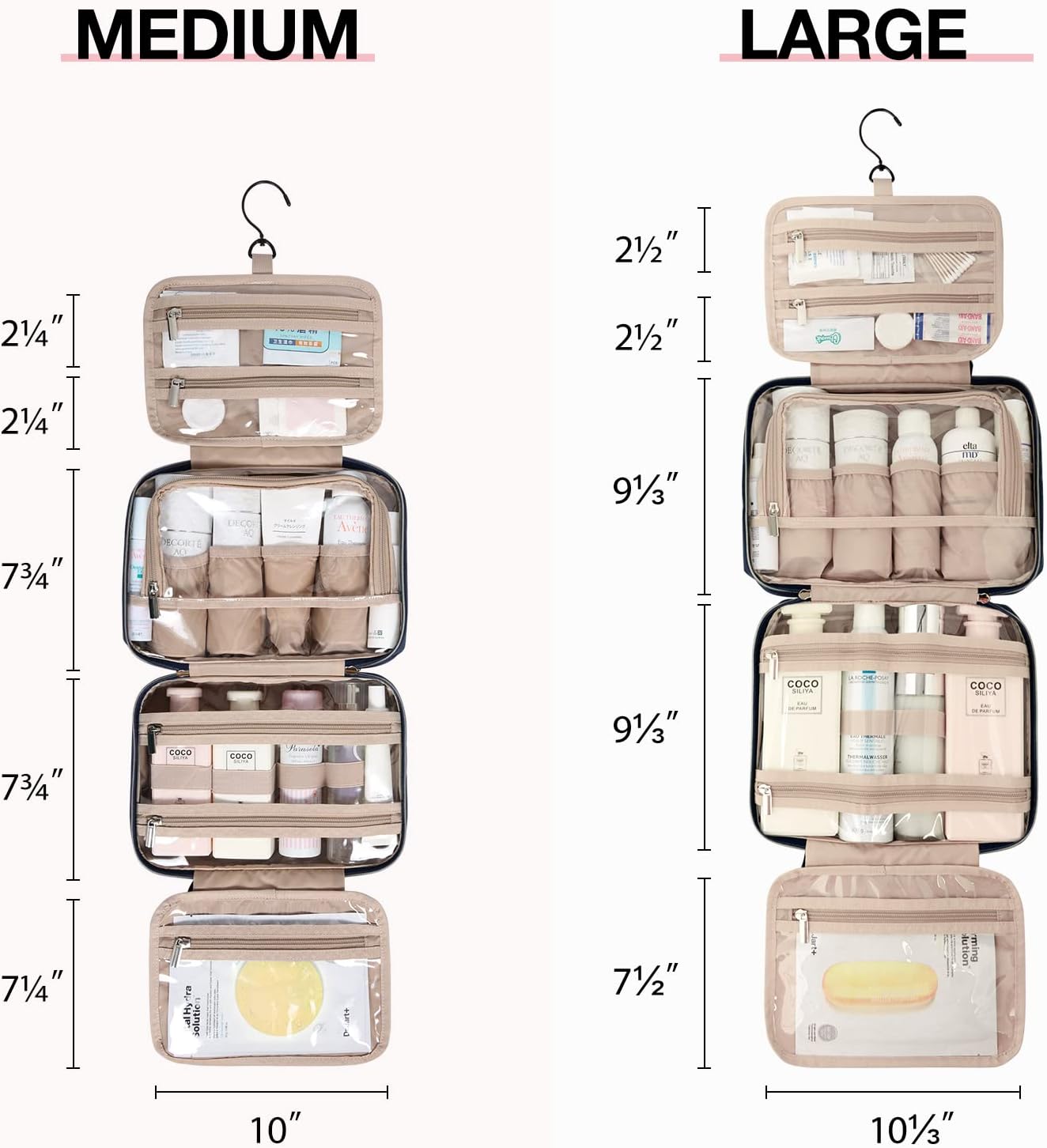 Toiletry Bag Hanging Travel Makeup Organizer, Transparent Cosmetic Bag Makeup Bag for Full Sized Toiletries,Navy