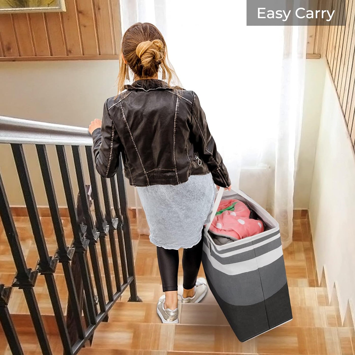 2-Pack Large Laundry Basket, Waterproof, Freestanding Laundry Hamper, Collapsible Tall Clothes Hamper with Extended Handles for Clothes Toys (Grey)