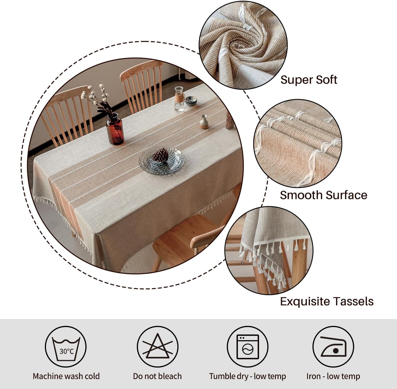 Tablecloths, Waterproof Table Cloth, Linens Wrinkle Free Anti-Fading, Rustic Table Cover Decoration for Kitchen Dinning Christmas,Coffee