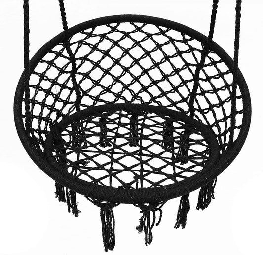 Macrame Hammock Hanging Rocking Chair, Suitable for Bedroom, Outdoor, Children, Adults, Huge Load-bearing Capacity(Black)