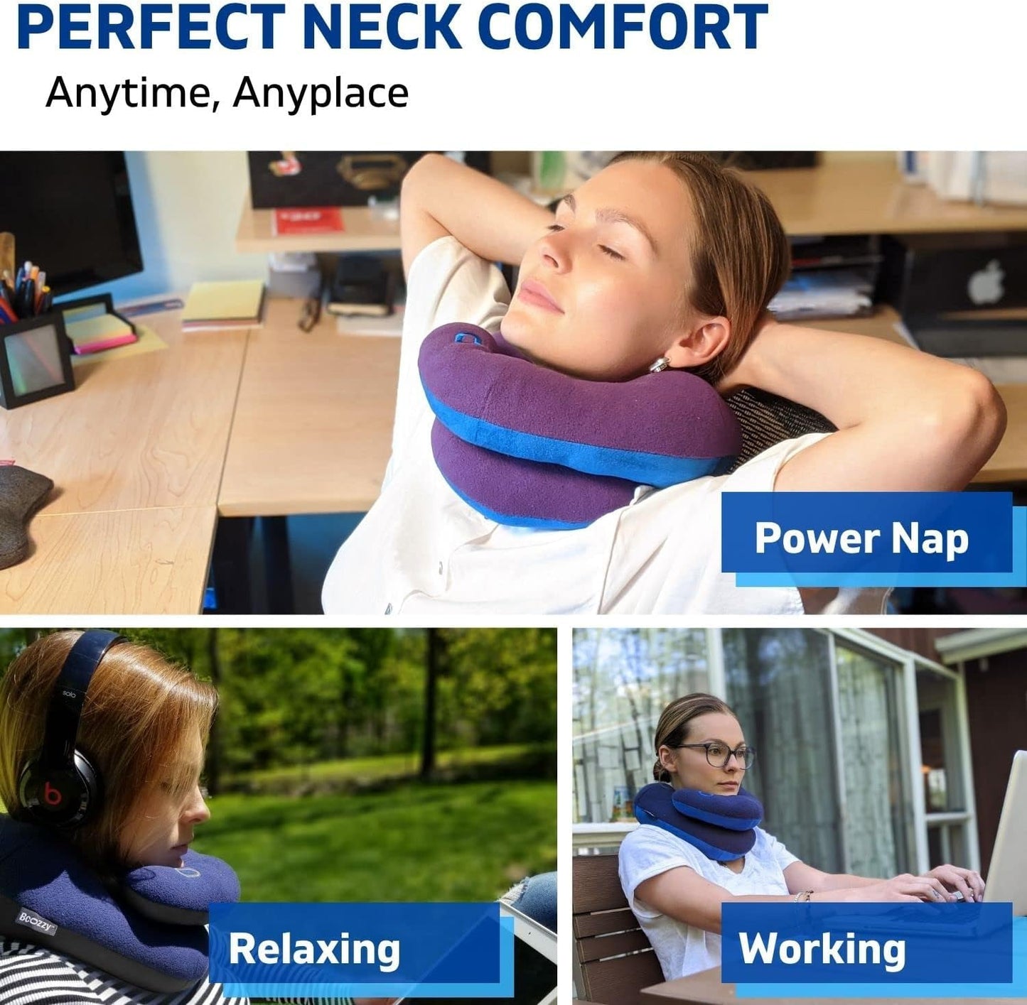 Neck Pillow for Travel Provides Double Support in Any Sleeping Position on Flights, Car, and at Home, Comfortable Airplane Travel Pillow, Large,Grey Blue