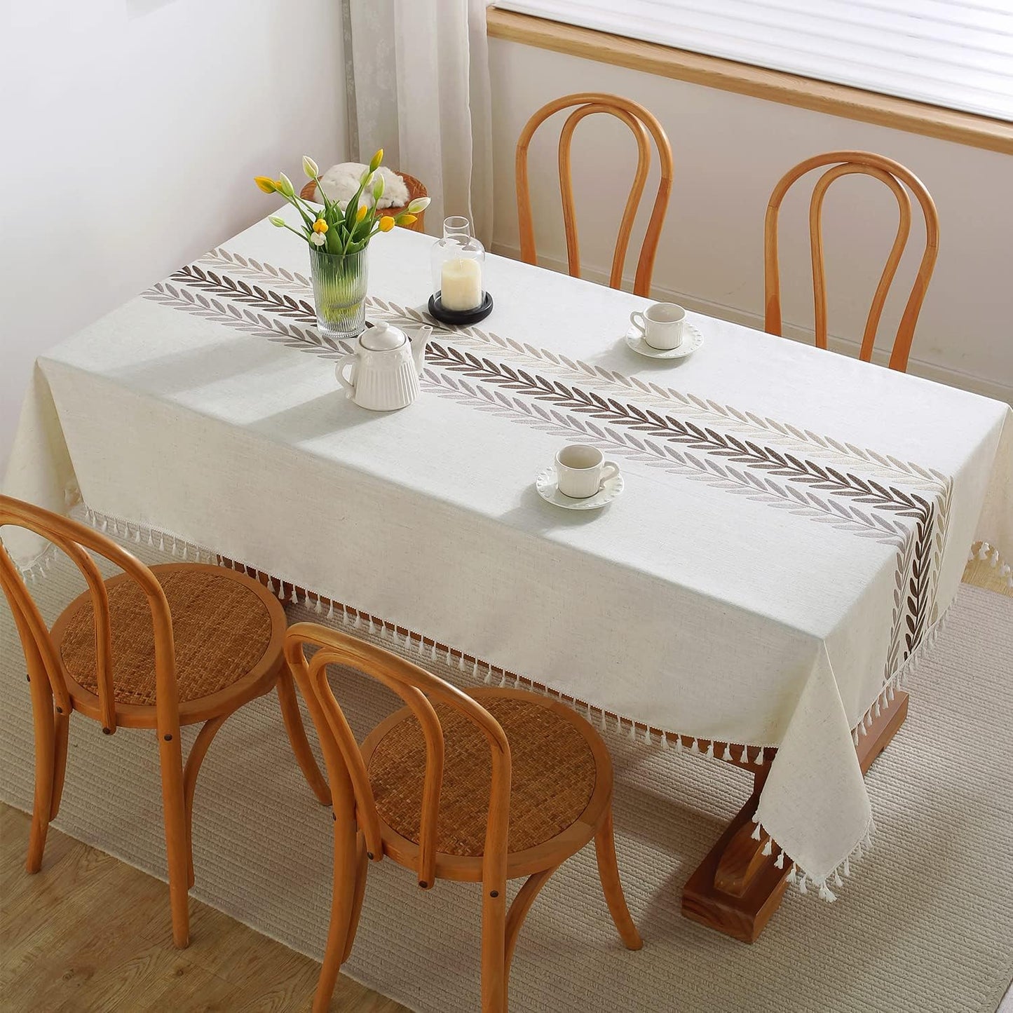 Tablecloths, Waterproof Table Cloth, Linens Wrinkle Free Anti-Fading, Rustic Table Cover Decoration for Kitchen Dinning Christmas,Leaf